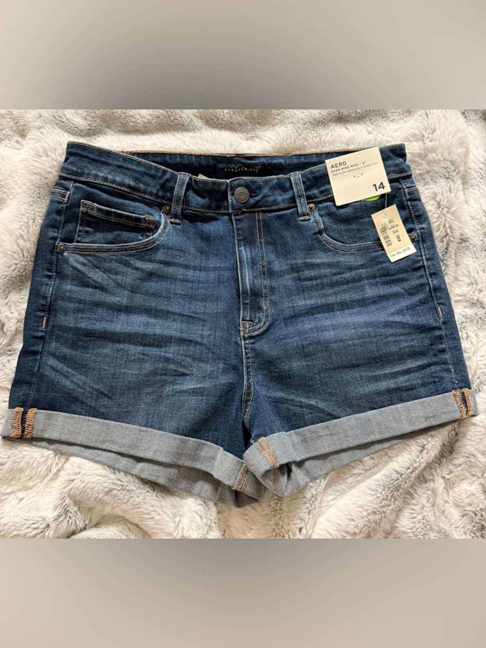 Aeropostale Dark Blue High-Rise Rolled Cuff Denim Shorts